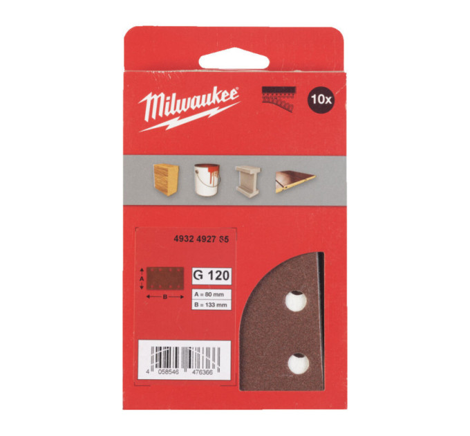 Шлифовальные листы MILWAUKEE, 80x133мм HL, зерно 120, (10шт)
