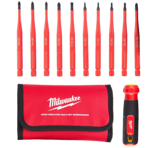 Набор отверток прецезионных изолированных VDE MILWAUKEE 10-в-1 (рукоятка VDE + 10 бит VDE)