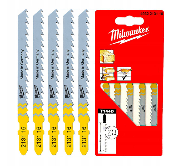 Полотна для лобзика T144D MILWAUKEE, 75х4,0мм, (5шт)