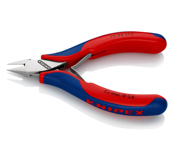 Кусачки боковые (бокорезы) для электроники, Ø0,8мм, 125мм KNIPEX 77 72 115 SB, хромированные