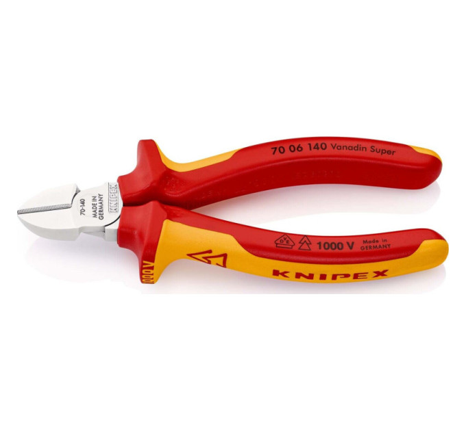 Кусачки боковые (бокорезы), Ø4,0мм, 140мм VDE KNIPEX 70 06 140 SB, хромированные