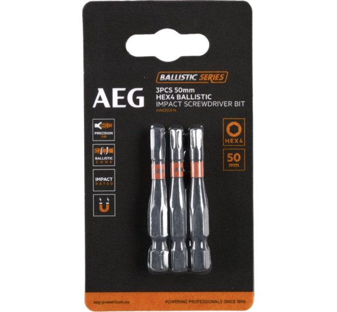 Бита ударная AEG AAK503H4, HEX4, 50мм (3шт)