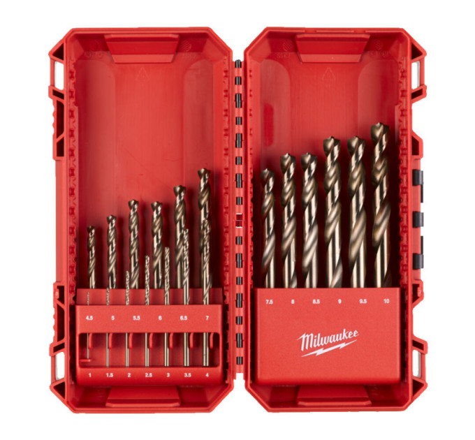Набор сверл по металлу кобальтовых HSS-Co PACKOUT MILWAUKEE, DIN338, (19шт) (1-10мм)