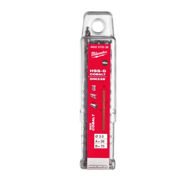 Свердло по металу HSS-Co MILWAUKEE, DIN338, Ø3,5х70х39мм, (10шт)