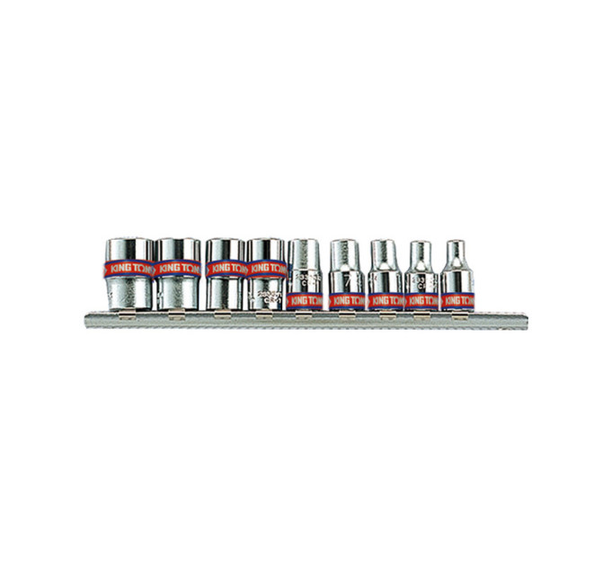 Набор головок 1/4" 9 ед. 6-ти гранные,короткие, дюймовые на планке