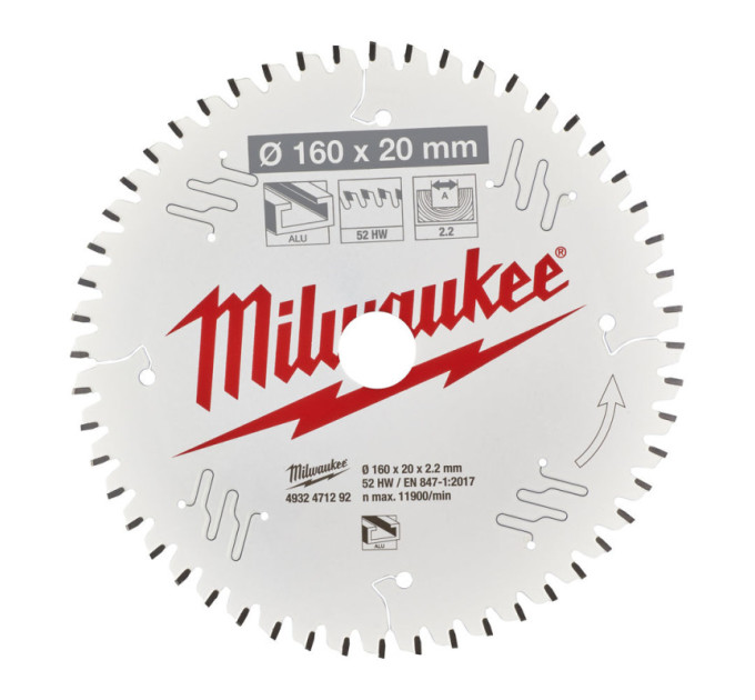 Диск пильний по алюмінію PFTE MILWAUKEE, Ø160х20х2, 2мм, 52 зуб.