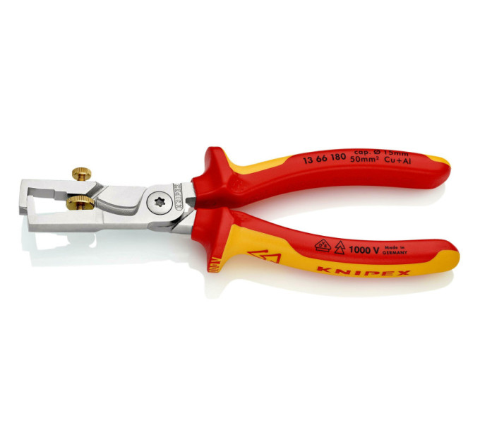 Клещи для удаления изоляции, с функцией резания кабеля, VDE StriX KNIPEX 13 66 180 SB, хромированные