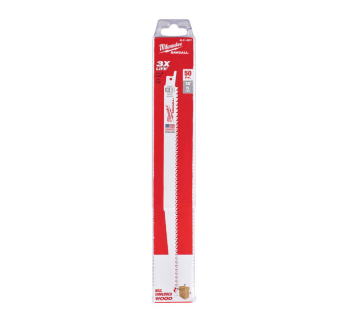 Полотно для шабельних пилок FANG TIP THIN KERF MILWAUKEE, 300х5,0мм, (50шт), (дерево з цвяхами)