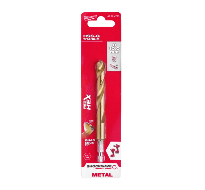 Свердло по металу RedHEX SHOCKWAVE™ HSS-TiN MILWAUKEE, Ø10,0х120х76мм