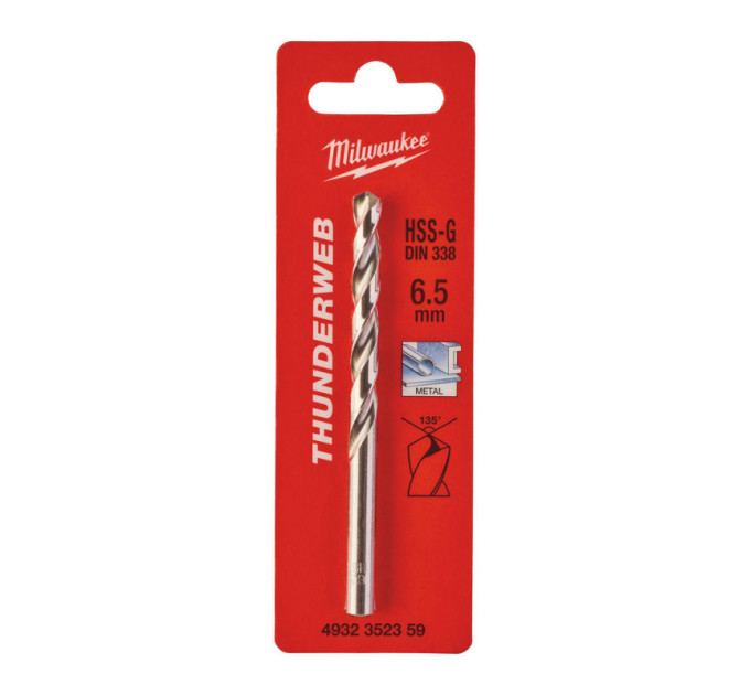 Свердло по металу THUNDERWEB HSS-G MILWAUKEE, DIN338, Ø6,5x101х63мм