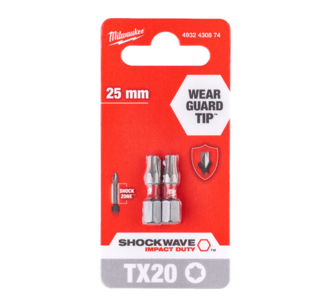 Бита SHOCKWAVE MILWAUKEE, TX20, 25мм, (2шт)