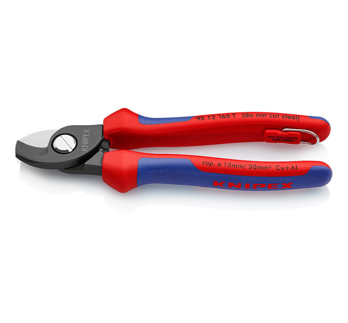 Ножницы для резки кабелей, Ø15мм / 50мм², 165 мм KNIPEX 95 12 165 T BK, с страховкой фосфатированные