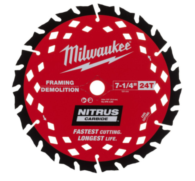 Диск пильный дереву с гвоздями Nitrus MILWAUKEE , Ø190х30х1,6мм, 24 зуб.