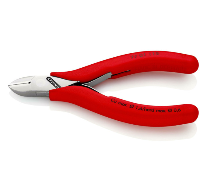 Кусачки боковые (бокорезы) для электроники, Ø1,6мм KNIPEX 77 01 115 SB (в блистере)
