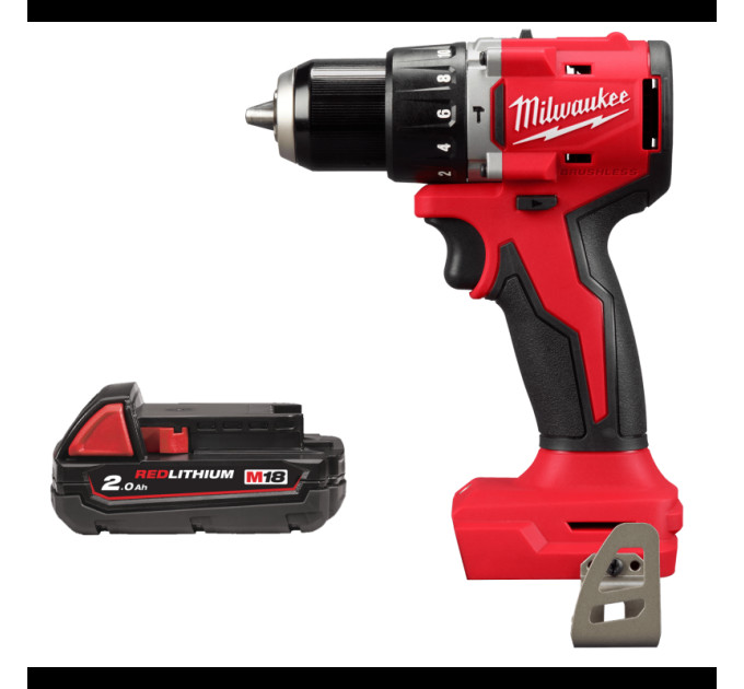 Дрель-шуруповёрт аккумуляторная бесщёточная ударная MILWAUKEE M18 BLPDRC-0 (60Нм) (каркас) + M18 B2