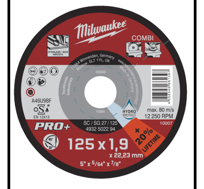 Диск универсальный (резка / зачистка по металлу) MILWAUKEE, SC / SG 27 / Ø125x1.9мм