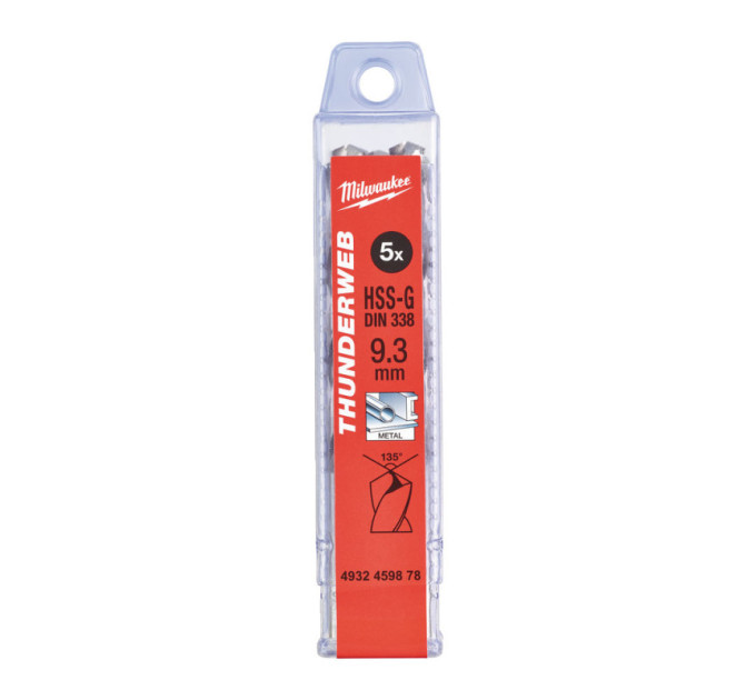 Свердло по металу THUNDERWEB HSS-G MILWAUKEE, DIN338, Ø9,3 х125х81мм, (5шт)
