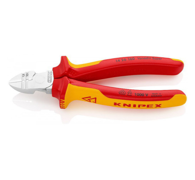 Кусачки боковые (бокорезы) особой мощности, Ø2,5мм, 160мм VDE KNIPEX 14 26 160 SB, хромированные