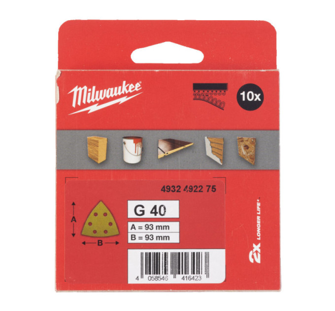 Шлифовальные листы HP MILWAUKEE, 93х93х93мм HL, зерно 40, (10шт)