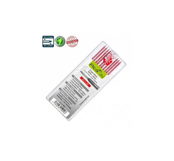 Стержни запасные Dry Refills 4031 2B для PICA Dry водорастворимые MULTI-USE, красные, (10шт)