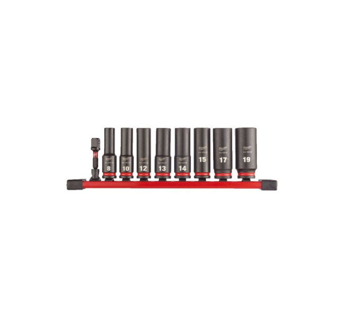 Набор головок ударных ShW 3/8" STD MILWAUKEE, удлиненных на планке (8-19мм+ переходник) (9шт)