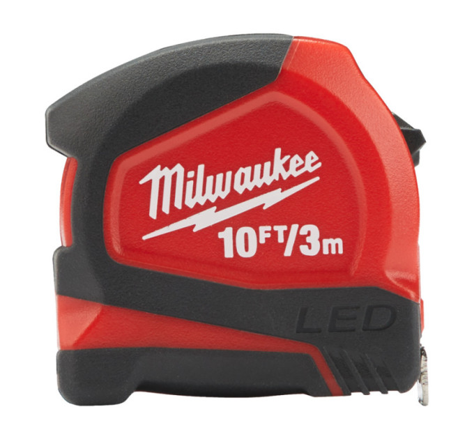 Рулетка MILWAUKEE с LED подсветкой, 3м/10фт (12мм)