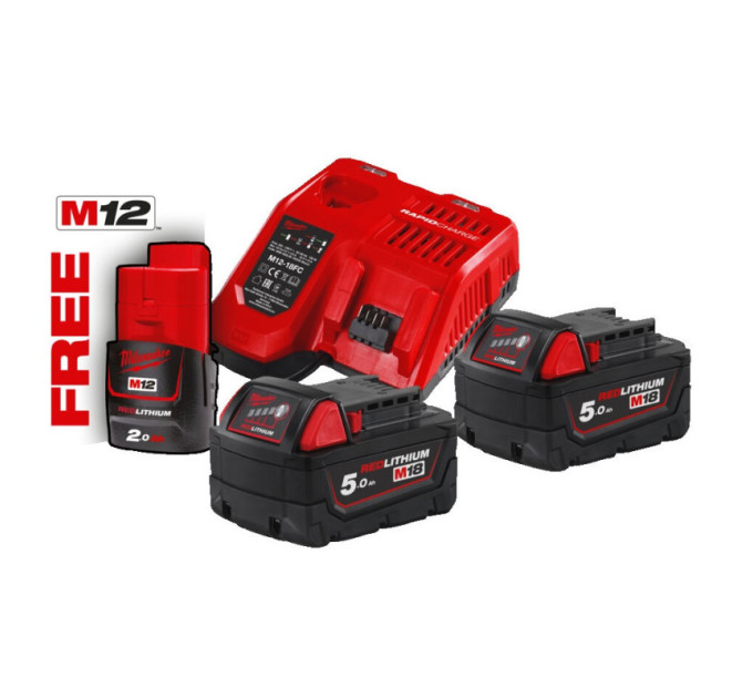 Енергокомплект MILWAUKEE M18 NRG-502 (ЗУ M12-18FC+2акк.Х5А В5) + подарунок акумулятор M12 B2