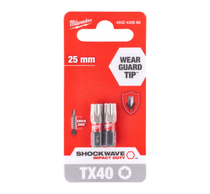 Бита SHOCKWAVE MILWAUKEE, TX40, 25мм, (2шт)