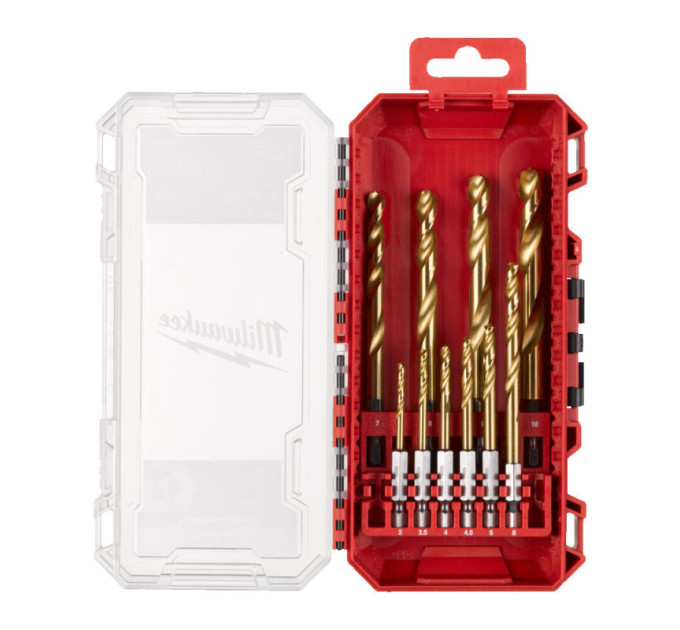Набор сверл по металлу RedHEX SHOCKWAVE™ HSS-TiN PACKOUT MILWAUKEE, (10шт) (3-10мм)