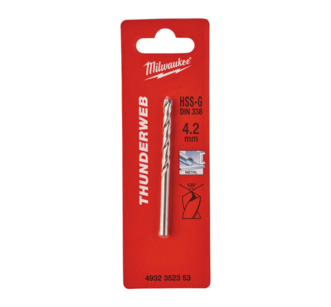 Свердло по металу THUNDERWEB HSS-G MILWAUKEE, DIN338, Ø4,2x75х43мм
