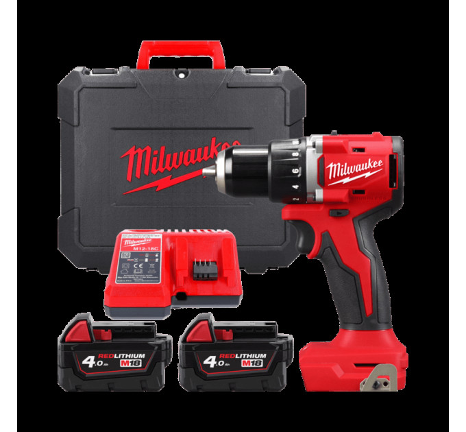 Дриль-шуруповерт акумуляторна безщіткова MILWAUKEE M18 BLDDRC-402С (60Нм) (ЗУ+2акк.Х4Ач+кейс)
