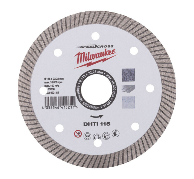 Диск алмазный Speedcross MILWAUKEE DHTi 115, Ø115мм (керамическая плитка/чистый рез)