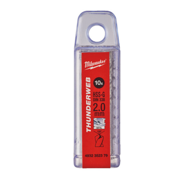 Свердло по металу THUNDERWEB HSS-G MILWAUKEE, DIN338, Ø2,0x49х24мм, (10шт)