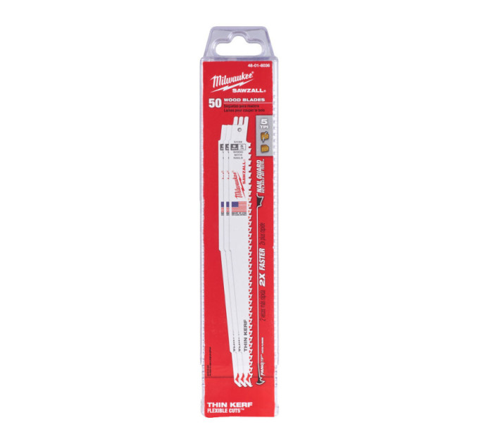 Полотно для шабельних пилок FANG TIP THIN KERF MILWAUKEE, 230х5,0мм, (50шт), (дерево з цвяхами)