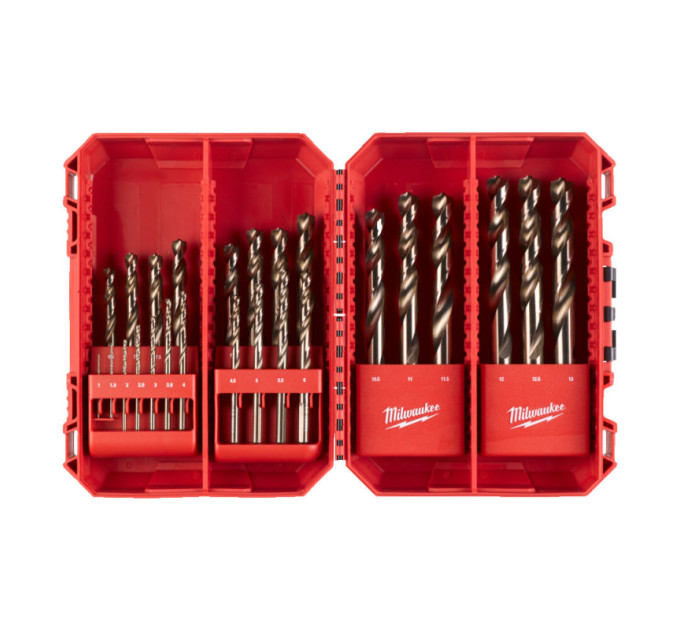 Набор сверл по металлу кобальтовых HSS-Co PACKOUT MILWAUKEE, DIN338 (25шт) (1-13мм)