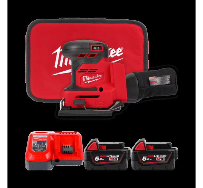 Шліфмашина вібраційна акумуляторна MILWAUKEE M18 BQSS-502B (ЗУ+2акк.Х5Ач+сумка)