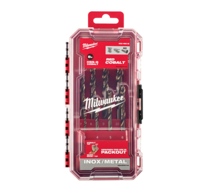 Набор сверл по металлу кобальтовых HSS-Co PACKOUT MILWAUKEE, DIN338, (8шт) (3-10мм)
