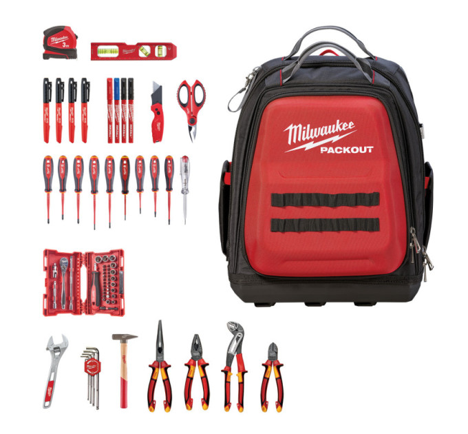 Рюкзак PACKOUT MILWAUKEE с набором инструментов для електриков (76шт)