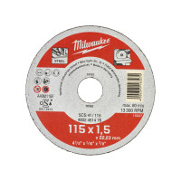 Диск отрезной по металлу MILWAUKEE, SCS 41/115х1.5, Ø115мм Диск отрезной по металлу MILWAUKEE, SCS 41/115х1.5, Ø115мм