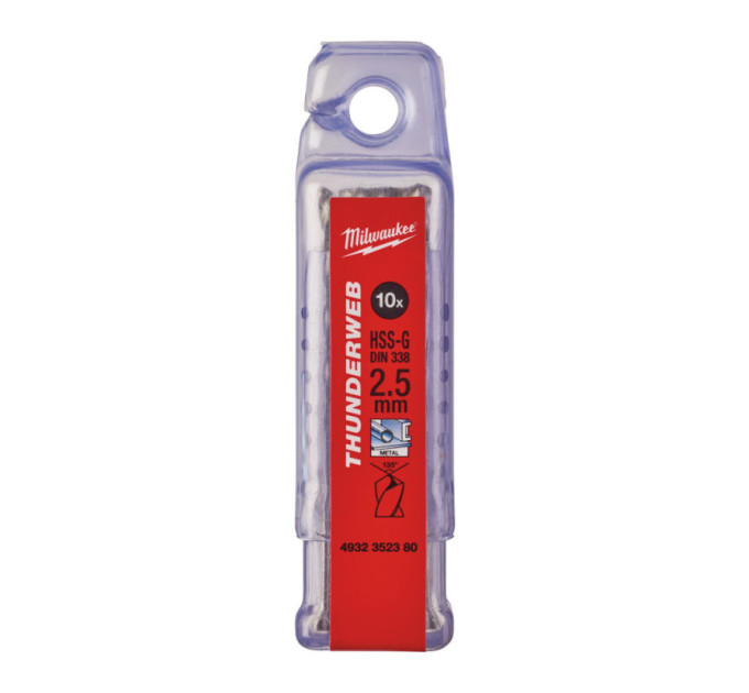 Сверло по металлу THUNDERWEB HSS-G MILWAUKEE, DIN338, Ø2,5x57х30мм, (10шт)