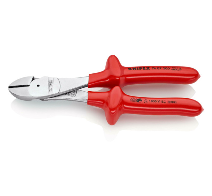 Кусачки боковые (бокорезы) особой мощности, Ø4,2мм, 200мм VDE KNIPEX 74 07 200, хромированные