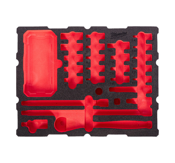 Ложемент для ящиков c полками PACKOUT MILWAUKEE для головок TORX и HEX и трещетки 1/2'' (67шт)