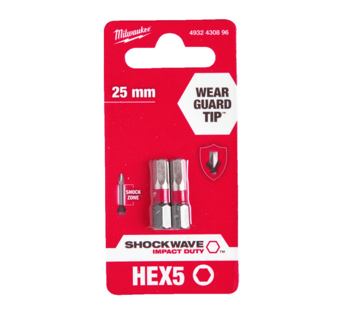 Біта SHOCKWAVE MILWAUKEE, Hex5,0, 25мм, (2шт)