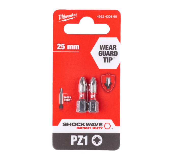 Біта SHOCKWAVE MILWAUKEE, PZ1, 25мм, (2шт)