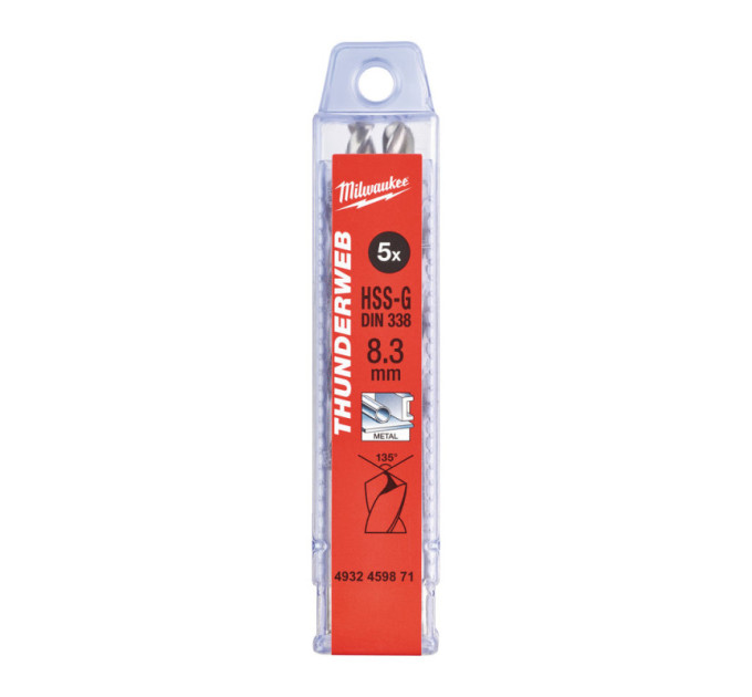 Свердло по металу THUNDERWEB HSS-G MILWAUKEE, DIN338, Ø8,3 х117х75мм, (5шт)