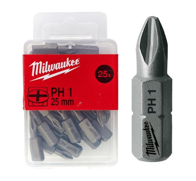 Бита MILWAUKEE, PH2, 25мм, (25 шт)
