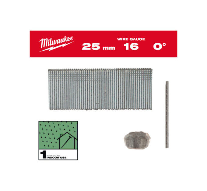 Гвозди оцинкованные с Т-образной головкой MILWAUKEE 16G/0°/25мм, (5000шт)