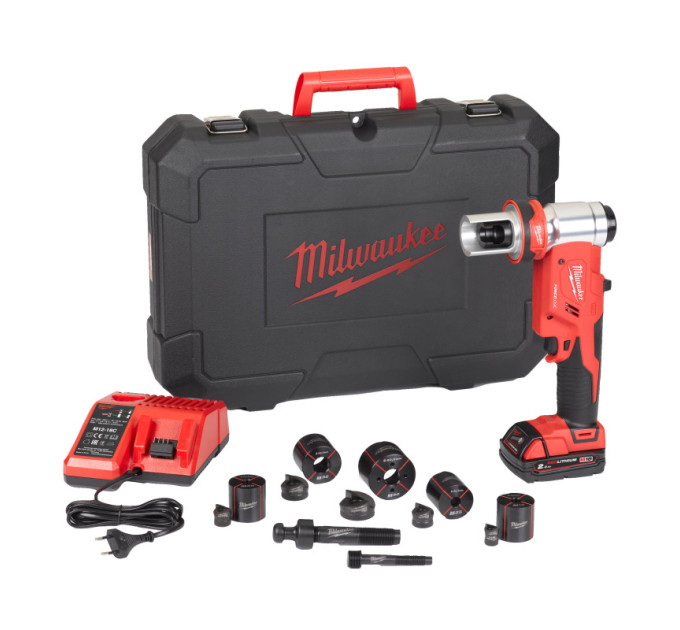 Пробойник аккумуляторный для отверстий FORCE LOGIC™ MILWAUKEE M18 HKP-201CA (ЗУ+2акк.Х2Ач+насадки)