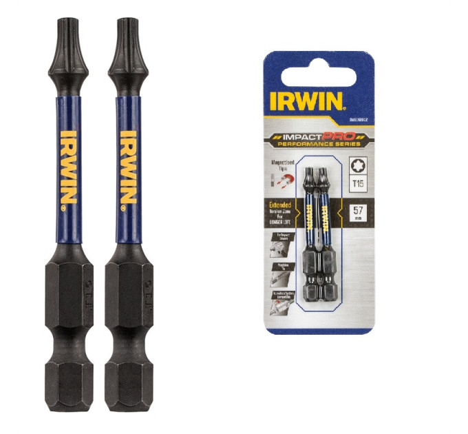 Бита IMPACT PRO 1/4"/57мм TX15 2шт, IRWIN
