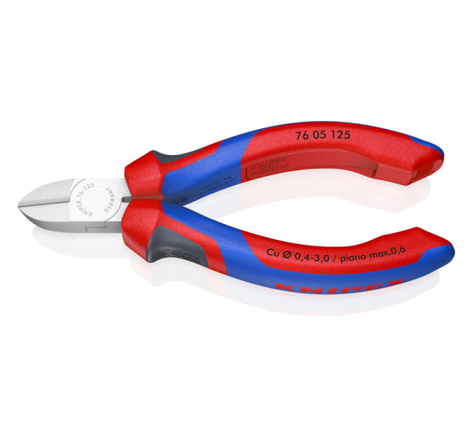 Кусачки боковые (бокорезы) для электроники, Ø3,0мм, 125мм KNIPEX 76 05 125, хромированные